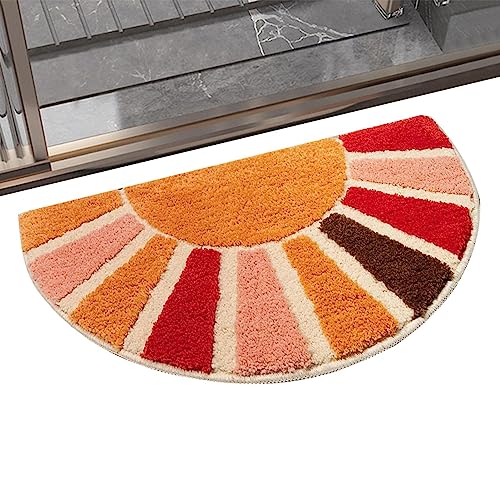 Qihuyi Halbkreis-Sonnenbadteppich,Weicher, saugfähiger Halbrunder Teppich für Badewanne und Dusche | Halbrunde Boho-Badezimmermatte, 40,6 x 76,2 cm, Sonnenaufgang-Badematte von Qihuyi