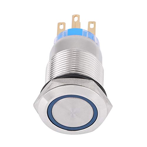 Druckschalter LED19mm Qiilu Selbstsperrende 12V Ein-Ausschalter IP65, IK08 wasserdicht aus wasserdichtem Edelstahl (BLAUE LED) von Qiilu