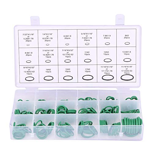 Qiilu O-Ring des Kompressors für Autoklimaanlagen, A/C O-Ring für Autoklimaanlagenkompressor 270 Stück Verschiedene Dichtungssätze Dichtungssatz Gummiunterlegscheibendichtungen(Grün) von Qiilu