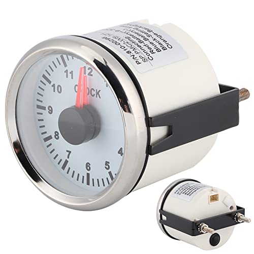 Qiilu Auto-Uhrenmesser, 2-Zoll-Universal-Instrumententafelanzeigen mit 0-12 Stundenanzeige Anzeige Rote Hintergrundbeleuchtung 12V/24V für Auto-Bootsjacht(Weiß) von Qiilu