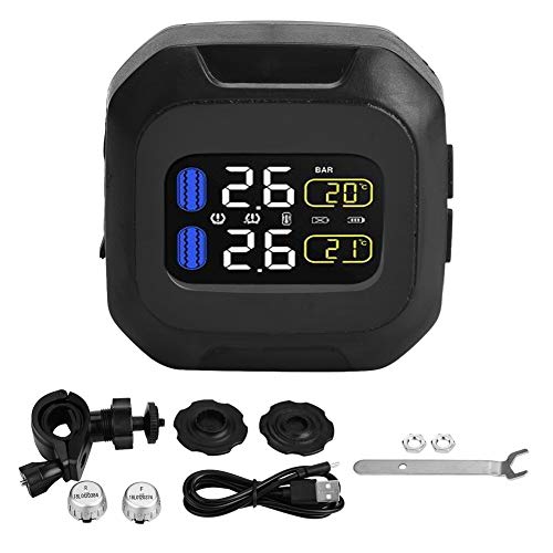 Qiilu Motorrad Reifendrucküberwachungstools Motorrad Drahtloser TPMS-Sensor Reifendrucküberwachungssystem mit 2 externen Sensoren von Qiilu