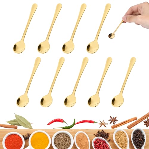 10 Stück Espressolöffel Mini，Edelstahl Kleine löffel Kompakt und Tragbar Geeignet für Gewürze, Salz, Honig, Teelöffel, italienische Kaffeelöffel (7.5cm Gold) von Qiimenguer