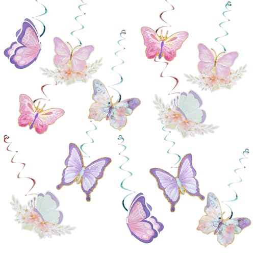 24Pcs Bunt Schmetterling Deko Geburtstag,Schillernd Schmetterlinge Deko im Fantasy-Stil für Frühling Sommer Party, Hochzeit,und Basteln Kindergeburtstag （A） von Qiimenguer