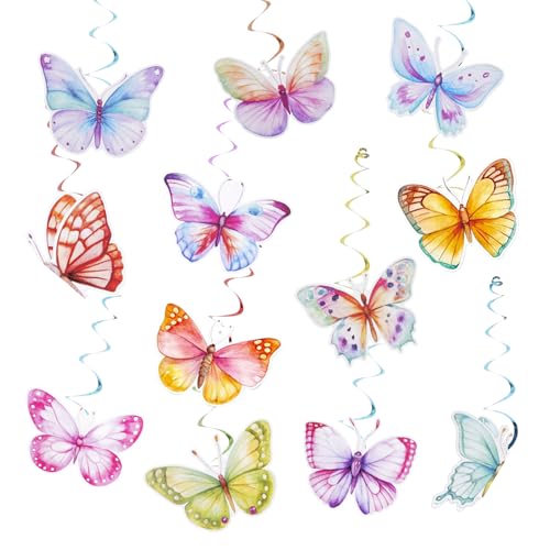 24Pcs Bunt Schmetterling Deko Geburtstag,Schillernd Schmetterlinge Deko im Fantasy-Stil für Frühling Sommer Party, Hochzeit,und Basteln Kindergeburtstag (B) von Qiimenguer