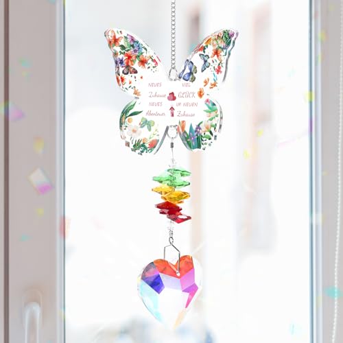 Einweihungsgeschenke Haus，Sonnenfänger Kristall，Schmetterling Acryl Dekoration, Geeignet für die Dekoration Fensterbank, Balkon, Einweihungsgeschenk für Freunde, Kollegen(NEUES Zuhause) von Qiimenguer