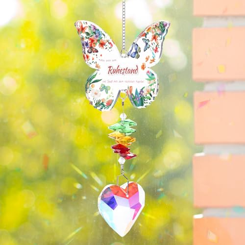 Renteneintritt Geschenk Frau，Sonnenfänger Kristall，Schmetterling Acryl Dekoration, Geeignet für die Dekoration Fensterbank, Balkon, Ruhestand Geschenk Frauen für Freunde, Kollegen von Qiimenguer