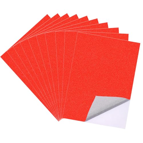 10 Blatt Rot Glitzerpapier zum Basteln, A4 Selbstklebende Glitzer Papier, Glitzerndes Bastelpapier, Glitterpapier Glitterkarton für DIY Handwerk, Grußkarten, Scrapbooking (21 x 29.7 cm, Rot) von Qikaara