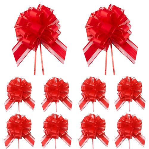 10 Stück Große Geschenk Schleife mit Geschenkband, Rot Ziehschleife Geschenkschleife zum Basteln und Verpacken, Dekoschleifen für Geschenke Tüten Hochzeit Geburtstag Weihnachten, pull bow gift bow red von Qikaara