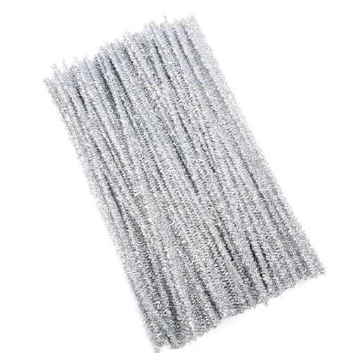 100 Stück Glitzer Pfeifenreiniger Set, Silber Pfeifenreiniger Chenilledraht 30 cm, Pfeifenputzerdraht für DIY Craft Projekte Chenilledraht Biegeplüsch zum Basteln und Dekorieren Pipe cleaners silver von Qikaara