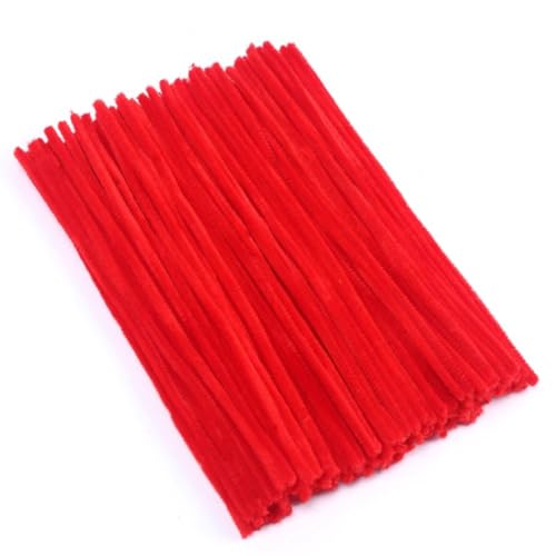 100 Stück Pfeifenreiniger, Rot Pfeifenreiniger Chenilledraht 6mm*30cm, Pfeifenputzerdraht für Handwerk DIY Craft Projekte Chenilledraht Biegeplüsch zum Basteln und Dekorieren Pipe cleaners red von Qikaara
