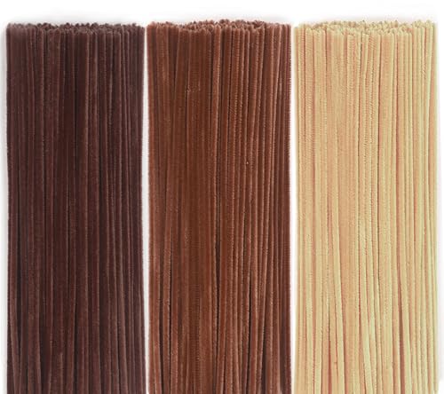 150 Stück Pfeifenreiniger zum Basteln, 3 Verschiedene Braun Pfeifenputzer Chenilledraht, 30 cm Lang Pfeifenputzerdraht Pipe Cleaner für Handwerk, DIY Craft Projekte, Basteln, Dekorieren (3 Farben) von Qikaara