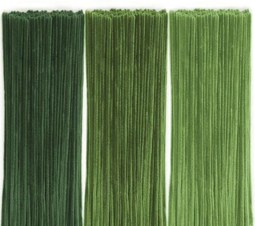 150 Stück Pfeifenreiniger zum Basteln, 3 Verschiedene Grün Pfeifenputzer Chenilledraht, 30 cm Lang Pfeifenputzerdraht Pipe Cleaner für Handwerk, DIY Craft Projekte, Basteln, Dekorieren (3 Farben) von Qikaara