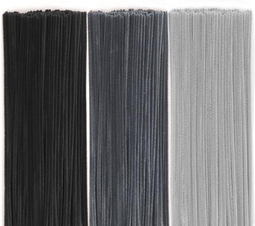 150 Stück Pfeifenreiniger zum Basteln, Schwarz Dunkelgrau Hellgrau Pfeifenputzer Chenilledraht, 30cm Lang Pfeifenputzerdraht Pipe Cleaner für Handwerk, DIY Craft Projekte, Dekorieren (3 Farben) von Qikaara