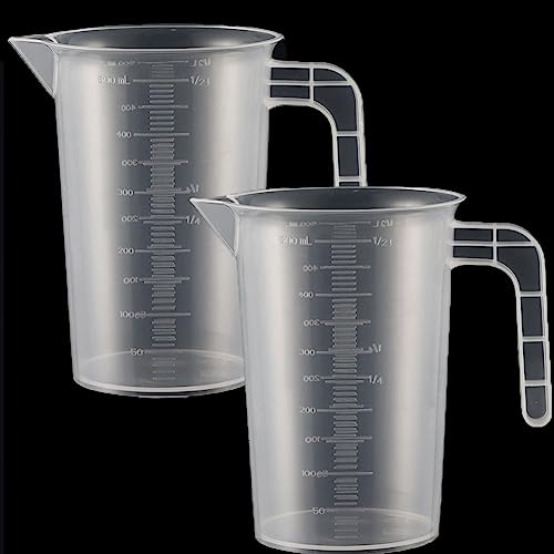 2 Stück Messbecher Kunststoff Set Mit Griff und Gramm Skala 500ml, Hitzebeständig Präzisions Messbecher für Waschmittel, Küche, Labor, die Autopflege feine Skala Lebensmittelecht 0.5L(Transparent) von Qikaara