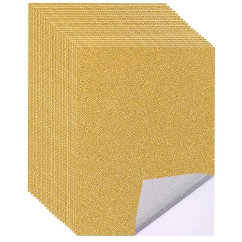 20 Blatt Golden Glitzerpapier zum Basteln, A4 Selbstklebende Glitzer Papier, Glitzerndes Bastelpapier, Glitterpapier Glitterkarton für DIY Handwerk, Grußkarten, Scrapbooking (21 x 29.7 cm, Gold) von Qikaara