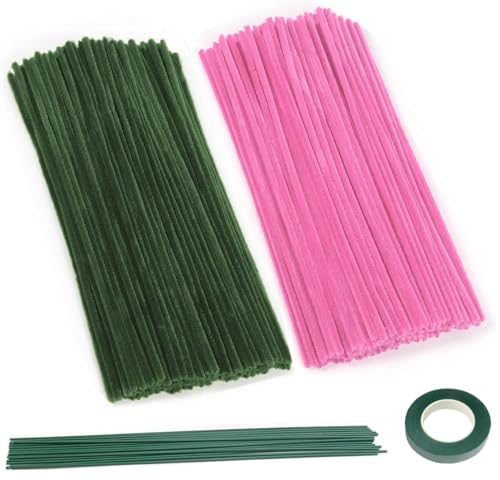 200 Stück Pfeifenreiniger,Bunt Pfeifenreiniger Chenilledraht 30cm, Pfeifenputzerdraht für Handwerk DIY Craft Projekte Chenilledraht Biegeplüsch zum Basteln Pipe cleaner (Moosgrün+Dunkelrosa) von Qikaara