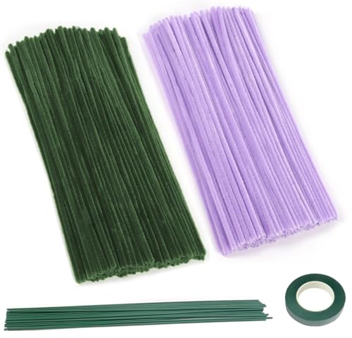200 Stück Pfeifenreiniger,Bunt Pfeifenreiniger Chenilledraht 30cm, Pfeifenputzerdraht für Handwerk DIY Craft Projekte Chenilledraht Biegeplüsch zum Basteln Pipe cleaner (Moosgrün+Violett) von Qikaara