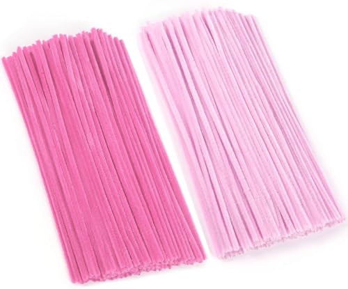 200 Stück Pfeifenreiniger Set, 2 Stile Rosa Pfeifenreiniger Chenilledraht 6mm*30cm, Pfeifenputzerdraht für DIY Craft Projekte Chenilledraht Biegeplüsch zum Basteln & Dekorieren Pipe cleaners pink von Qikaara