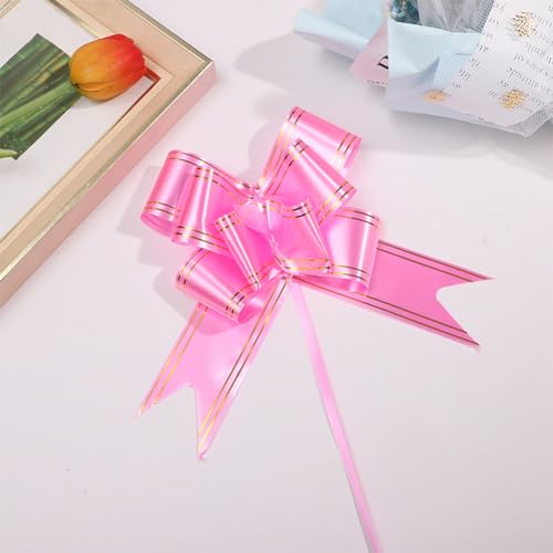 30 Stück Geschenk Schleife, Rosa Ziehschleife, Geschenkschleife zum Basteln und Verpacken, Pull Bögen, Dekoschleifen für Geschenke Tüten Hochzeit Geburtstag Weihnachten, pull bow gift bow gold pink von Qikaara