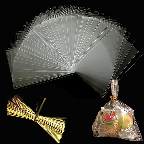 300 Stück Cellophantüten Klar klein 10x15cm Süßigkeiten Tütchen Transparent Zellophanbeutel mit 300 Metallischen Bindebaender Plastiktüten für Kindergeburtstag Gastgeschenke Brot Kekse Osterbeutel von Qikaara