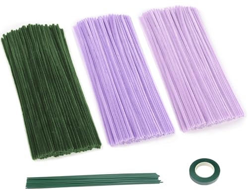 300 Stück Pfeifenreiniger,Bunt Pfeifenreiniger Chenilledraht 30cm, Pfeifenputzerdraht für Handwerk DIY Craft Projekte Chenilledraht Biegeplüsch zum Basteln Pipe cleaner (Moosgrün+2 Stile Violett) von Qikaara