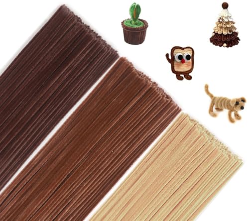 300 Stück Pfeifenreiniger zum Basteln, 3 Verschiedene Braun Pfeifenputzer Chenilledraht, 30 cm Lang Pfeifenputzerdraht Pipe Cleaner für Handwerk, DIY Craft Projekte, Basteln, Dekorieren (3 Farben) von Qikaara
