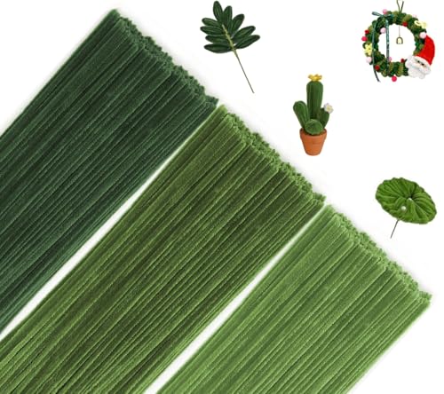 300 Stück Pfeifenreiniger zum Basteln, 3 Verschiedene Grün Pfeifenputzer Chenilledraht, 30 cm Lang Pfeifenputzerdraht Pipe Cleaner für Handwerk, DIY Craft Projekte, Basteln, Dekorieren (3 Farben) von Qikaara