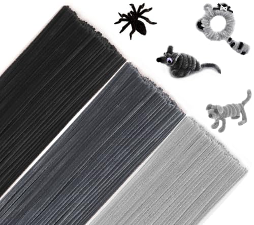 300 Stück Pfeifenreiniger zum Basteln, Schwarz Dunkelgrau Hellgrau Pfeifenputzer Chenilledraht, 30cm Lang Pfeifenputzerdraht Pipe Cleaner für Handwerk, DIY Craft Projekte, Dekorieren (3 Farben) von Qikaara