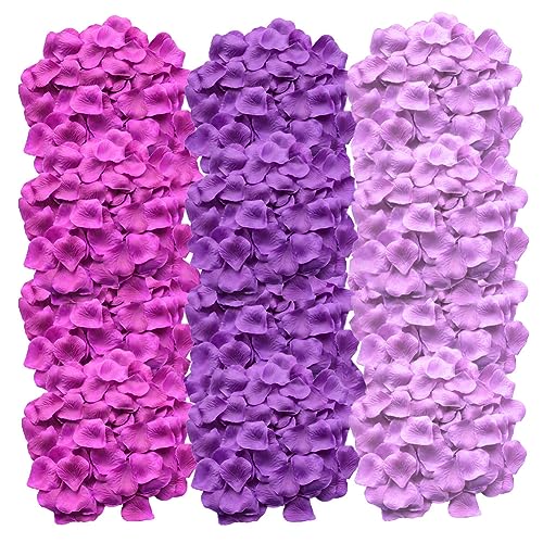 3000 Stück Künstliche Rosenblätter,3 Stile Lila,Deko Rosenblüten Romantische Geschenk schöne Blütenblätter für Hochzeit,Valentinstag, Geburtstag Party Dekoration, Artificial Rose Petals Flowers Purple von Qikaara