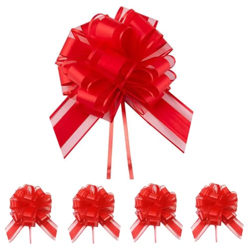 5 Stück Große Geschenk Schleife mit Geschenkband, Rot Ziehschleife Geschenkschleife zum Basteln und Verpacken, Dekoschleifen für Geschenke Tüten Hochzeit Geburtstag Weihnachten, pull bow gift bow red von Qikaara