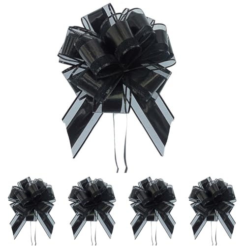 5 Stück Große Geschenk Schleife mit Geschenkband, Schwarz Ziehschleife Geschenkschleife zum Basteln und Verpacken, Dekoschleifen für Geschenke Tüten Hochzeit Geburtstag Weihnachten, pull bow gift bow von Qikaara