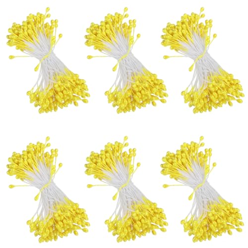 900 Stück Pfeifenreiniger Blumen Staubblatt Gelb, Mini Doppelköpfe Künstliche Staubblätter, Matte Kunstblume Staubgefäße, Artificial Flower Stamen Pistil für Blumen Basteln, DIY Projekte Dekoration von Qikaara