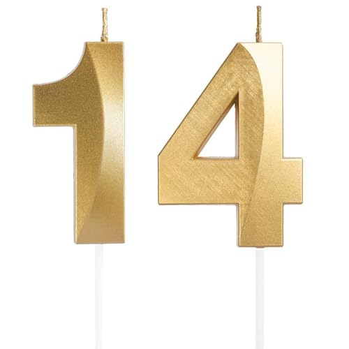 Geburtstagskerzen Zahlen 14/41, Gold Geburtstag Kerzen, Zahlenförmige Kerze, 3D Tortendeko, kuchen Dekoration für Geburtstag Party, Hochzeiten, Firmenfeiern, Jubiläen, Birthday Candle Nummer 14/41 von Qikaara