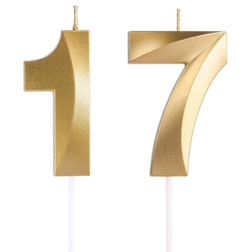 Geburtstagskerzen Zahlen 17/71, Gold Geburtstag Kerzen, Zahlenförmige Kerze, 3D Tortendeko, kuchen Dekoration für Geburtstag Party, Hochzeiten, Firmenfeiern, Jubiläen, Birthday Candle Nummer 17/71 von Qikaara