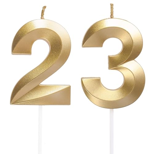 Geburtstagskerzen Zahlen 23/32, Gold Geburtstag Kerzen, Zahlenförmige Kerze, 3D Tortendeko, kuchen Dekoration für Geburtstag Party, Hochzeiten, Firmenfeiern, Jubiläen, Birthday Candle Nummer 23/32 von Qikaara