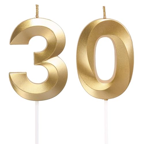 Geburtstagskerzen Zahlen 30, Gold Geburtstag Kerzen, 3D Tortendeko, Geburtstagskerze Kuchendeko für Geburtstag Party, Hochzeiten, Firmenfeiern, Jubiläen kuchen Dekoration, Birthday Candle Nummer 30 von Qikaara