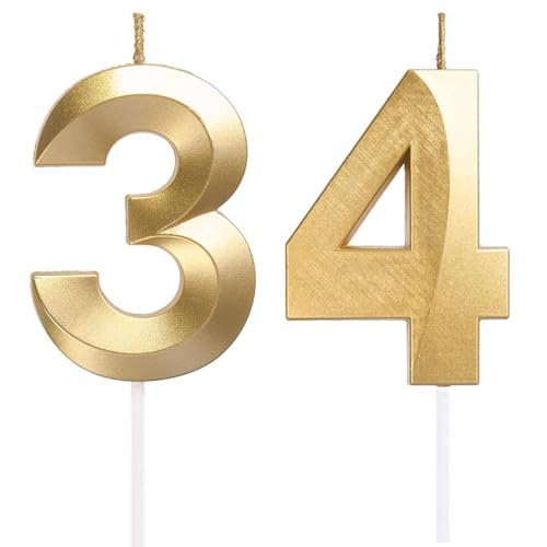 Geburtstagskerzen Zahlen 34/43, Gold Geburtstag Kerzen, Zahlenförmige Kerze, 3D Tortendeko, kuchen Dekoration für Geburtstag Party, Hochzeiten, Firmenfeiern, Jubiläen, Birthday Candle Nummer 34/43 Geburtstagskerzen Zahlen 34/43, Gold Geburtstag Kerzen, Zahlenförmige Kerze, 3D Tortendeko, kuchen Dekoration für Geburtstag Party, Hochzeiten, Firmenfeiern, Jubiläen, Birthday Candle Nummer 34/43 von Qikaara