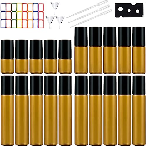 Qikaara 20 Stück Roll On Glasflaschen für ätherisches öl 3ml/5ml/10ml Set, Klein Amber Rollon Flaschen Leer Nachfüllbare Tragbare Mini Probe Roller Flaschen mit Öffner Trichter Pipetten und Etiketten Qikaara 20 Stück Roll On Glasflaschen für ätherisches öl 3ml/5ml/10ml Set, Klein Amber Rollon Flaschen Leer Nachfüllbare Tragbare Mini Probe Roller Flaschen mit Öffner Trichter Pipetten und Etiketten von Qikaara