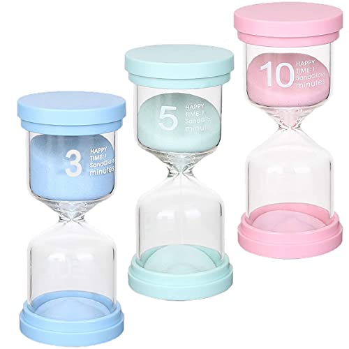 Sanduhren Set, 3 Minuten, 5 Minuten und 10 Minuten, Sanduhren Set für Kinder, Glas Timer, Kinderuhr, dekorative Sanduhr, Timer können in Küchen, Klassenzimmern, Zuhause, Büros Zeitmanagement 3 Stück von Qikaara