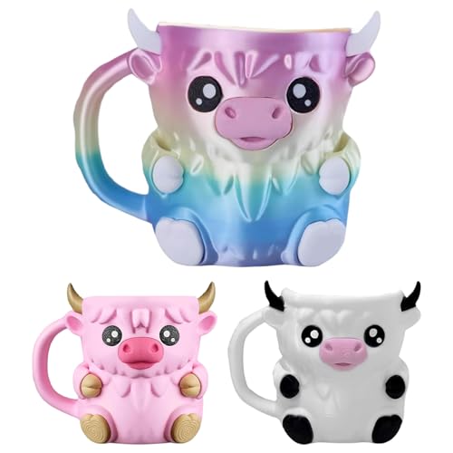 3 Stück Highland Cow Eiscreme Pint Halter, Niedlicher Highland Cow Ice Cream Pint Holder, Anti-Freeze Hände Eiscreme Becher Hülle, Passend Für Ben & Jerry's 473 ml, Gift For Highlands Cows Lovers von Qikam
