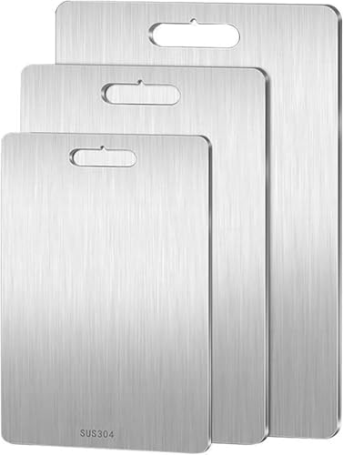3 Stück Titan Schneidebrett, Titanium Cutting Board, Rutschfest Edelstahl Schneidbrett, Doppelseitiges Lebensmittel Grade Schneidematten Hochwertige Küchenbrett 3 Stück Titan Schneidebrett, Titanium Cutting Board, Rutschfest Edelstahl Schneidbrett, Doppelseitiges Lebensmittel Grade Schneidematten Hochwertige Küchenbrett von Qikam
