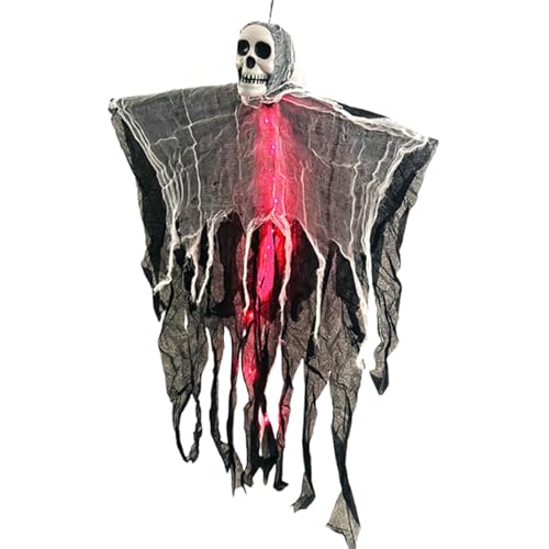 Halloween Schädel | Fliegendes Geisterskelett | Beleuchtete Schwebedeko Mit Nebel Für Garten Klassenzimmer Maskenbälle Innenhöfe von Qikam