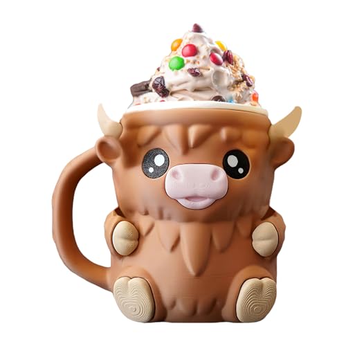 Highland Cow Ice Pint Holder, Niedlicher Kuh Eiscreme Pint Halter, Anti-Freeze Hände Eisbecher Mit Löffel, Wiederverwendbarer Eiscreme Pint Hülle für Ice Cream Containers von Qikam