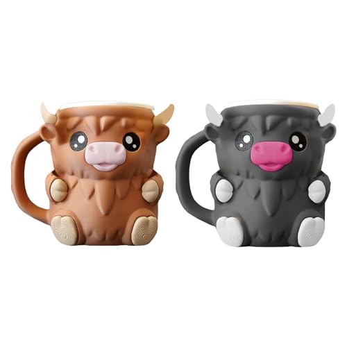 Highland Cow Ice Pint Holder, Niedlicher Kuh Eiscreme Pint Halter, Anti-Freeze Hände Eisbecher Mit Löffel, Wiederverwendbarer Eiscreme Pint Hülle für Ice Cream Containers von Qikam