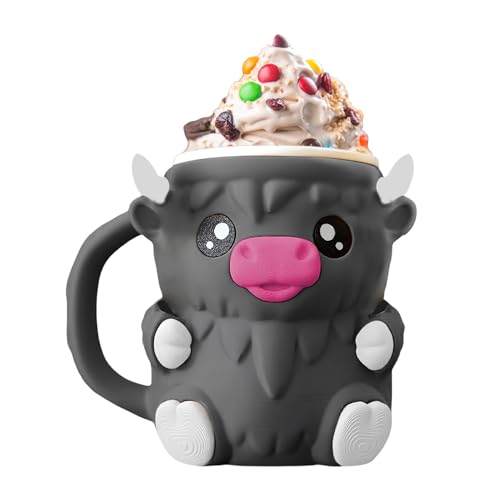 Highland Cow Ice Pint Holder, Niedlicher Kuh Eiscreme Pint Halter, Anti-Freeze Hände Eisbecher Mit Löffel, Wiederverwendbarer Eiscreme Pint Hülle für Ice Cream Containers von Qikam