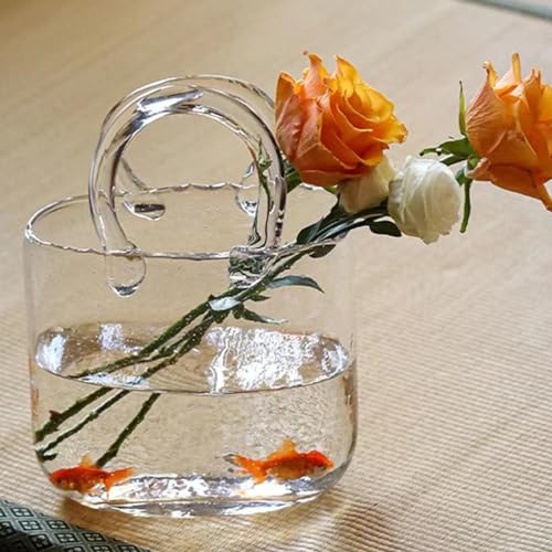 Klare Handtasche Vase Glas Vasen Abstrakte Deko Vase Moderne Schicke Vase Kreative Handtaschen Klarglas Blumenvase Mit Griffen Für Heimdekoration Wohnzimmer von Qikam