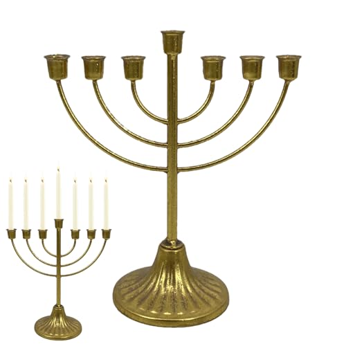 Qikam Menora Kerzenständer Kerzenhalter Chanukkaleuchter Hanukkah Decorations Retro Gold Menorah Kerzenleuchter Mit 7/9 Zweigen Kerzenhalter Für Shabbat, Tabernakel, Tischdekoration von Qikam