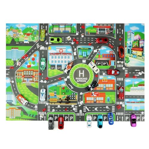Qikam 2PCS Auto Teppich Spielmatte, Kinderteppich Spielmatte Spielzeugauto Teppich, für Stadtleben Straßenverkehr pädagogisch, für Kindergarten im Spielzimmer, 83×58 cm von Qikam