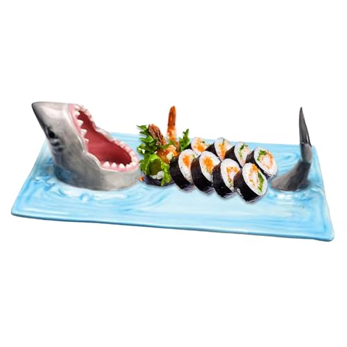 Qikam Hai Sushi Teller Keramik Shark Sushi Teller Hungriger Hai Design Sushi Teller Japanisches Sushi Geschirr Rechteck Hai Sushi Teller Kreativ Esstisch Küche Dekoration von Qikam
