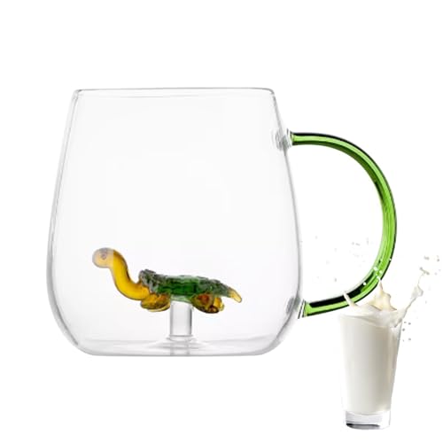 Qikam -Tier-Kaffeetasse Mit Süßem Tier Im Inneren, Klarglas-Morgentasse Mit Henkel | Neuartige -Tiermilch-Teetasse | Hitzebeständige Süße Tasse Mit Tiermotiv,400 Ml von Qikam